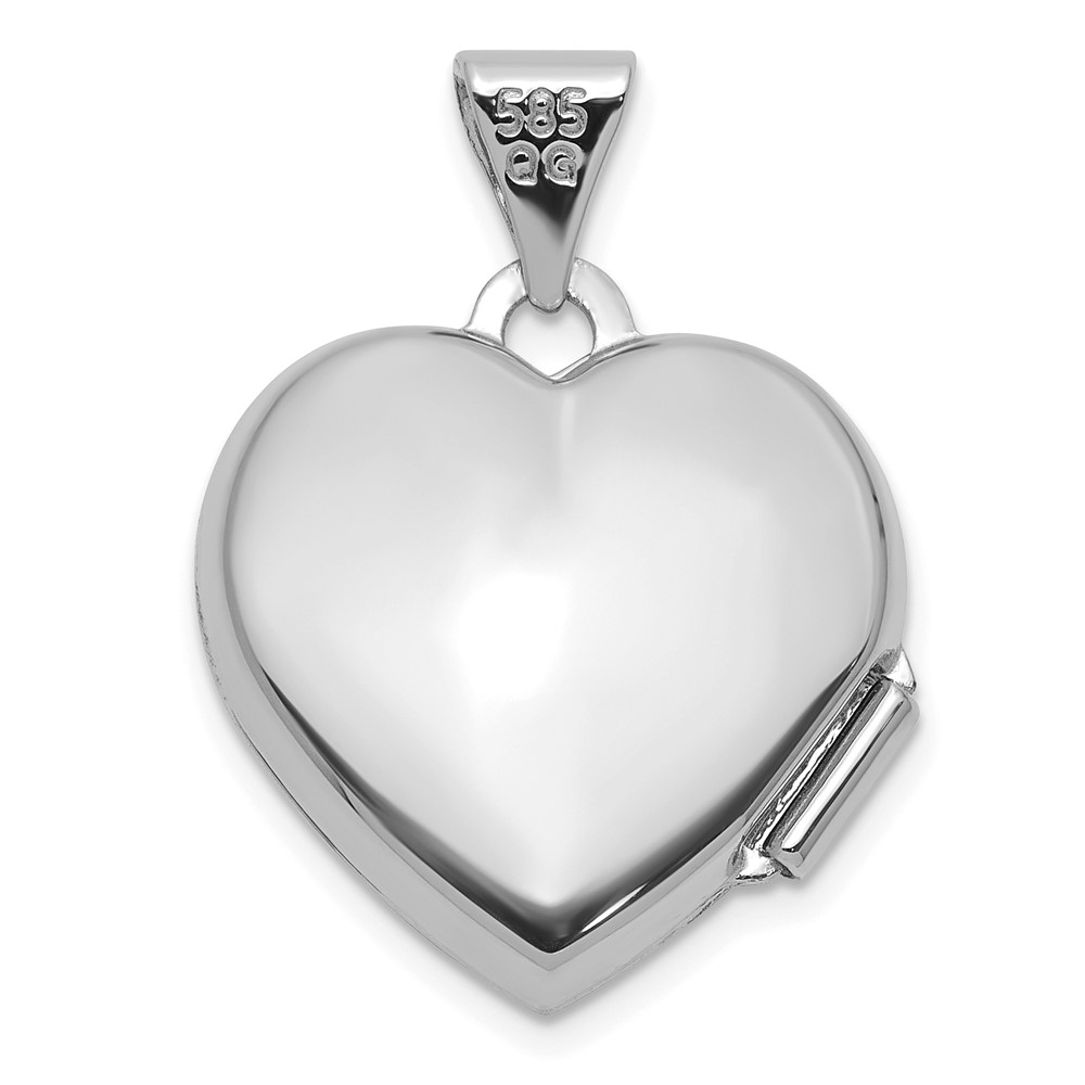 14K white Gold Polished LOVE OF MY LIFE with Infinity 15mm Heart Locket (XL856W)