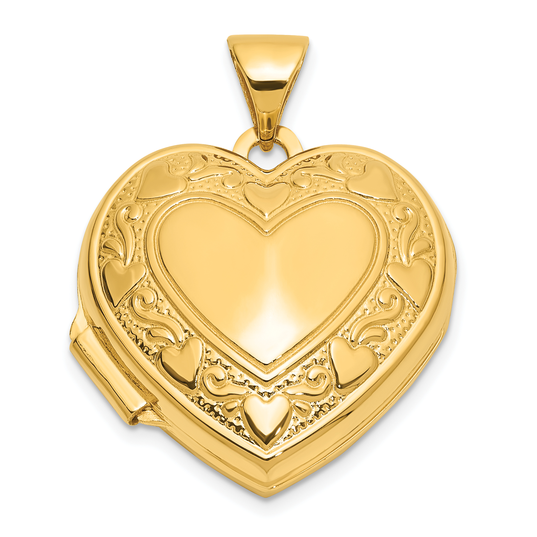 14k Polished Heart Border Reverses to LOVE YOU Poem 18mm Heart Locket (XL857)