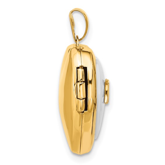 14K Polished White Agate MOM Script 18mm Heart Locket