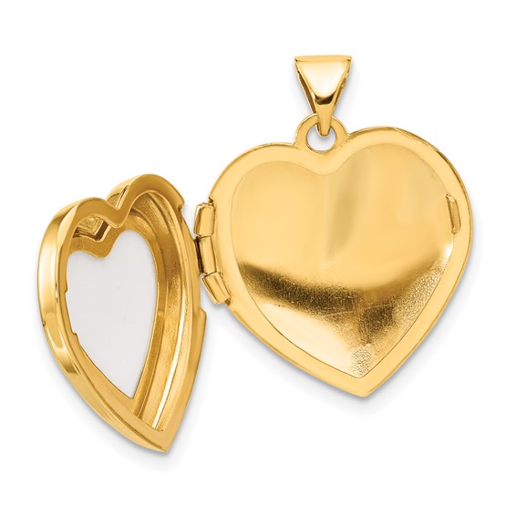 14K Polished White Agate MOM Script 18mm Heart Locket