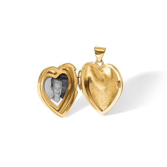 14K Polished White Agate MOM Script 18mm Heart Locket