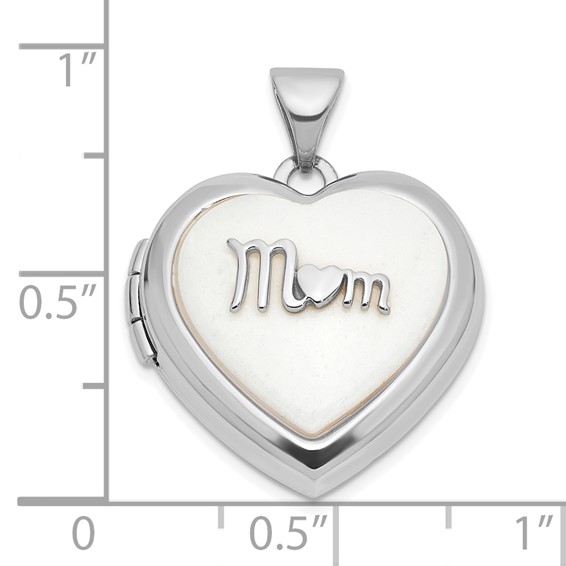 14k White Gold Polished White Agate Mom 18mm Heart Locket