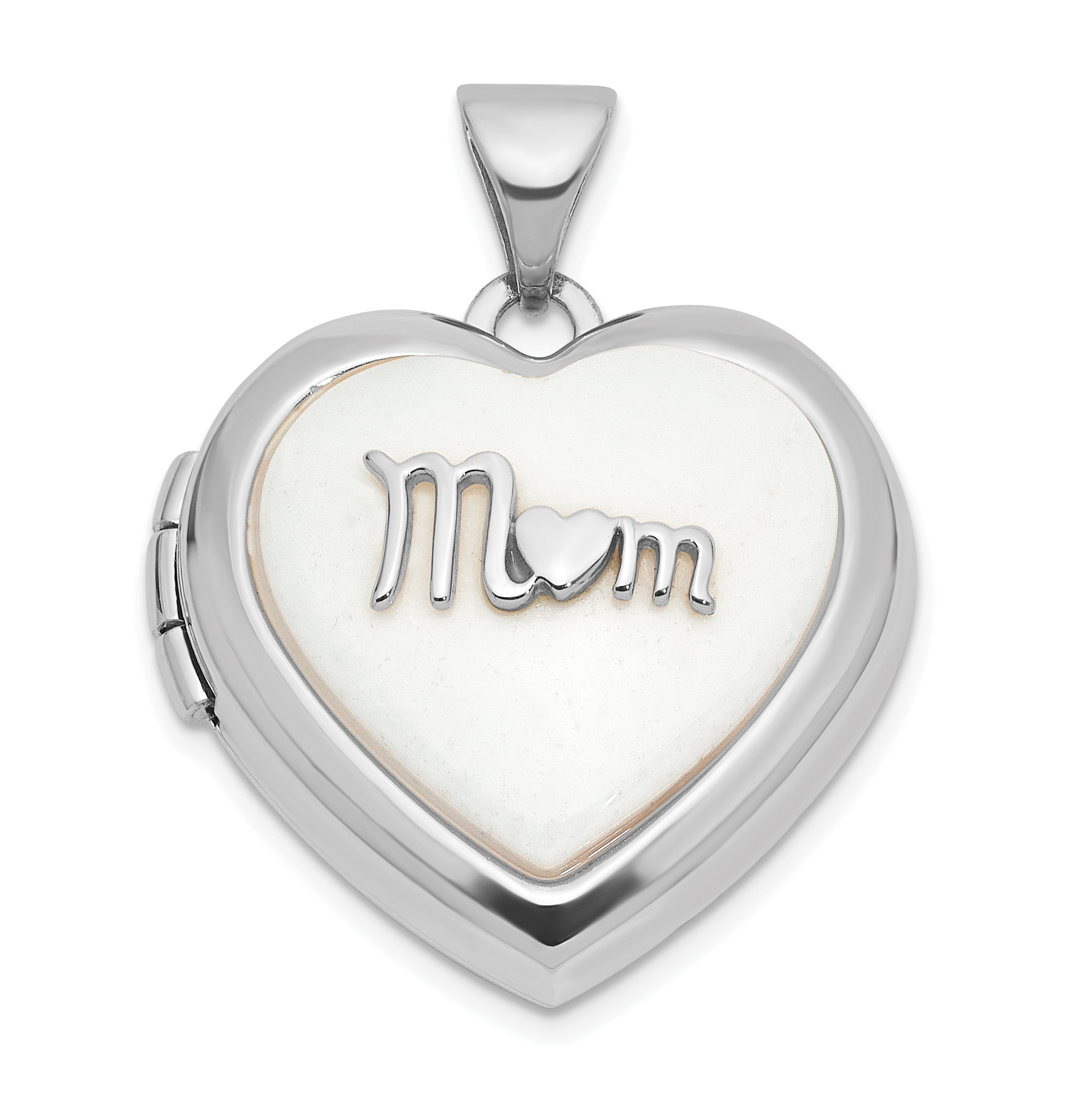 14k White Gold Polished White Agate Mom 18mm Heart Locket (XL860W)