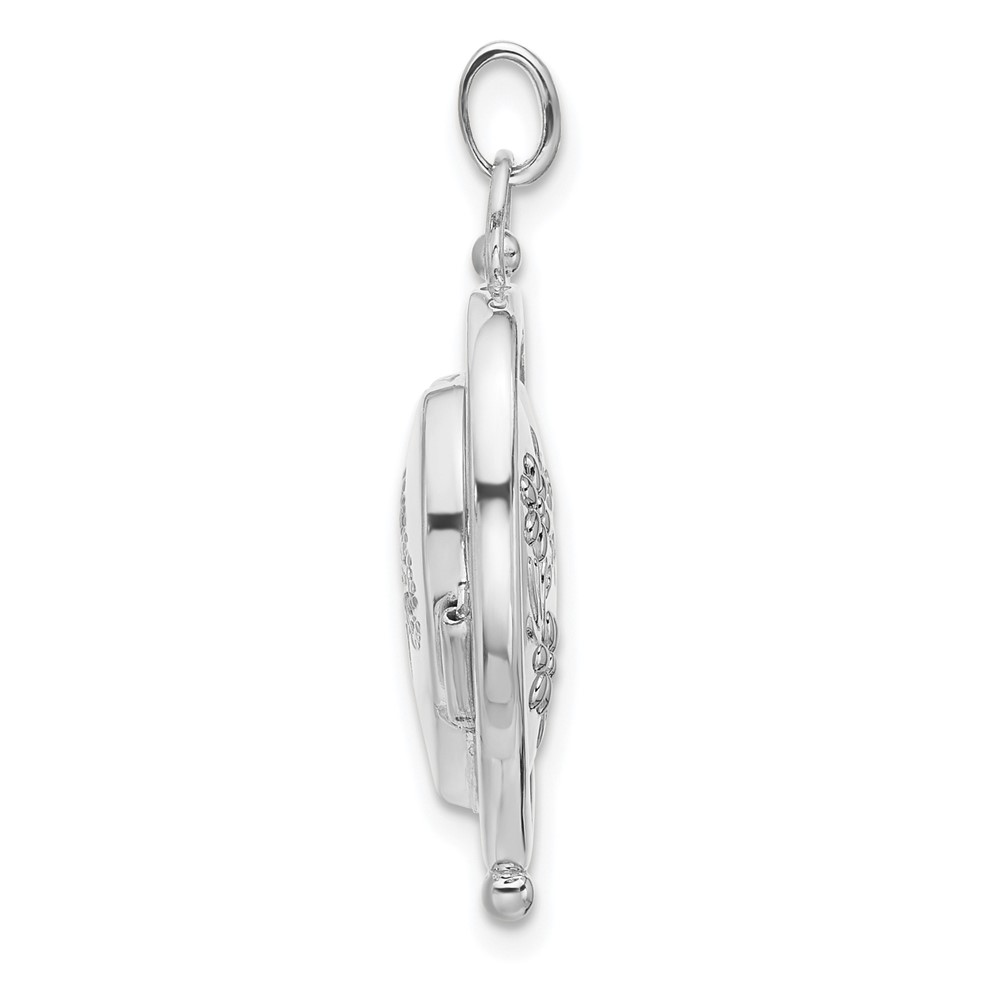 14K White Gold Floral SPECIAL MUM and Tree in Spinning Frame Reversible 15mm Heart Locket (XL861W)