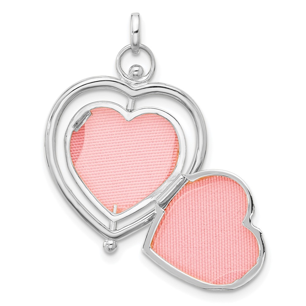 14K White Gold Floral SPECIAL MUM and Tree in Spinning Frame Reversible 15mm Heart Locket (XL861W)