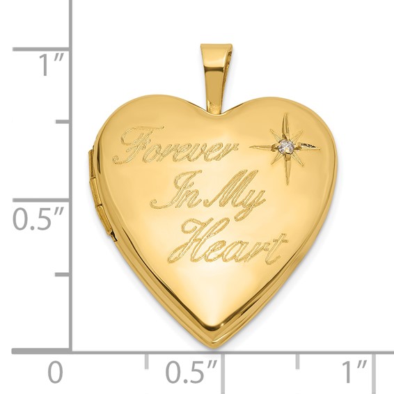 14K Polished Diamond FOREVER IN MY HEART Script 20mm Heart Locket