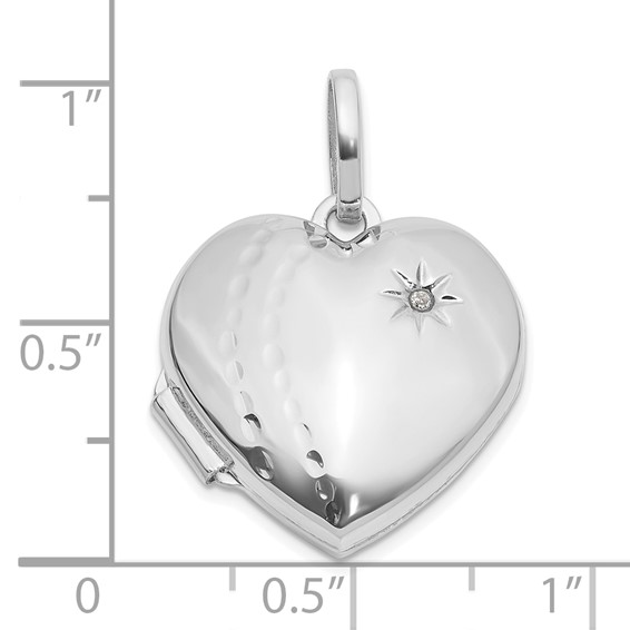 14k White Gold Polished and Textured Diamond 18mm Heart Locket
