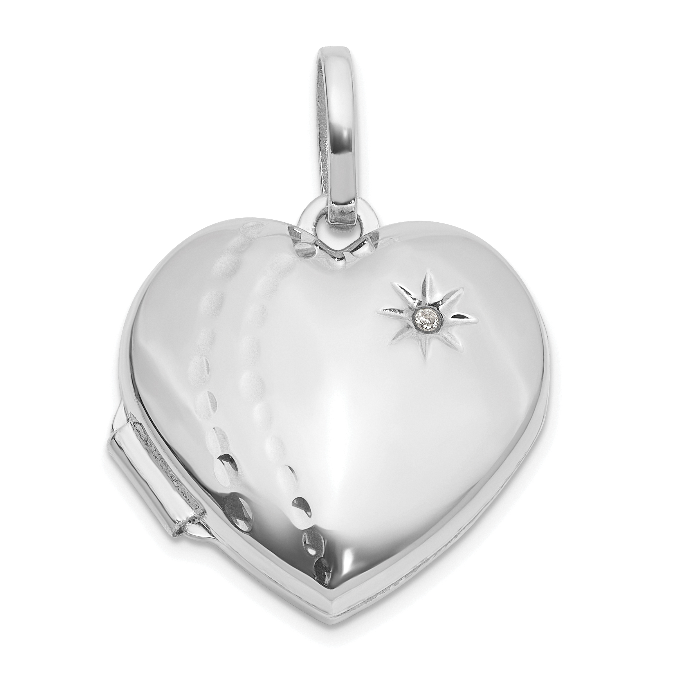 14k White Gold Polished and Textured Diamond 18mm Heart Locket (XL864W)