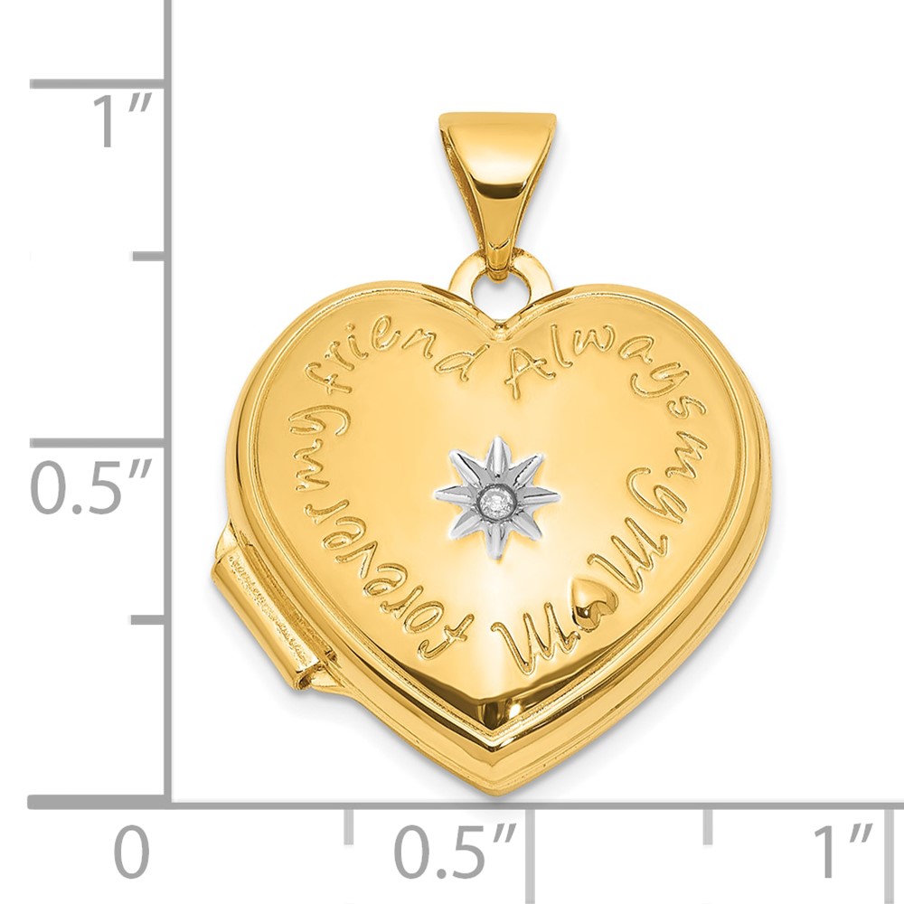 14K and White Rhodium Diamond Star FOREVER MY FRIEND ALWAYS MY MOM 18mm Heart Locket (XL865)