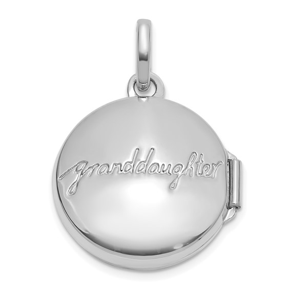 14K White Gold Polished Floral Reverses to GRANDDAUGHTER 16mm Round Locket