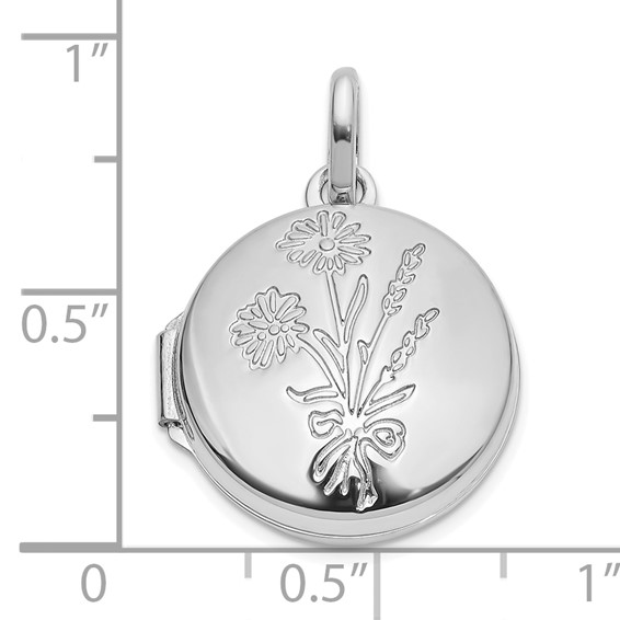 14K White Gold Polished Floral Reverses to GRANDDAUGHTER 16mm Round Locket