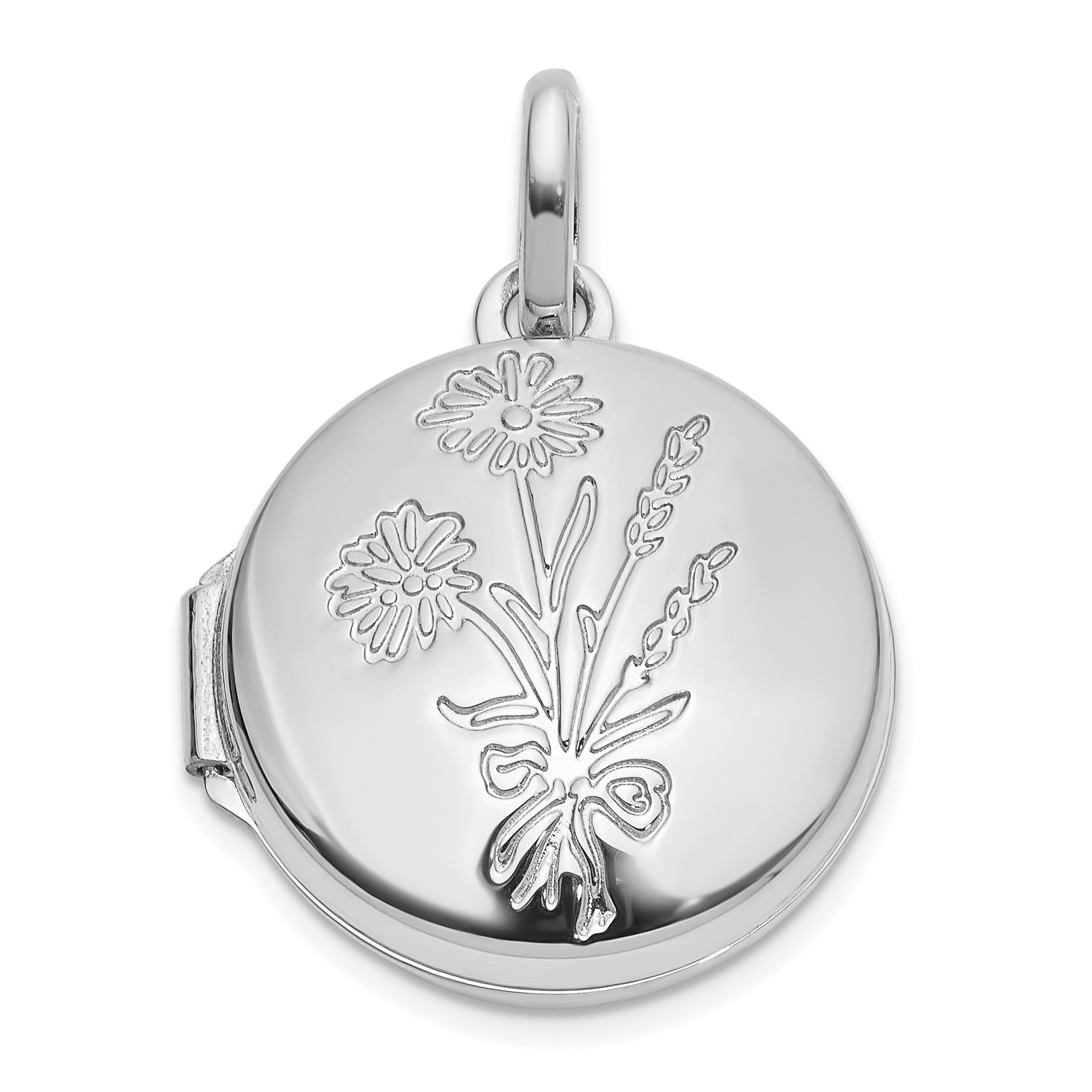 14K White Gold Polished Floral Reverses to GRANDDAUGHTER 16mm Round Locket (XL866W)