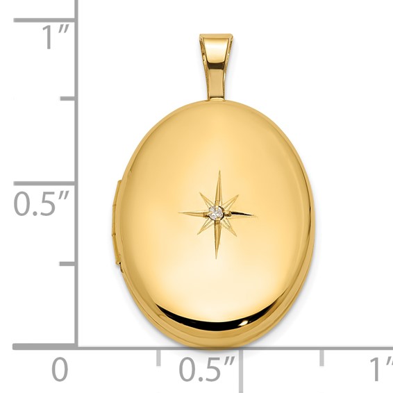 14K Polished Diamond Star 16mm Oval Locket