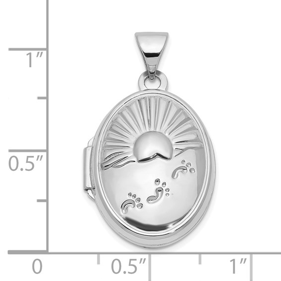 14k White Gold Footprints Reversible 19x15mm Oval Locket