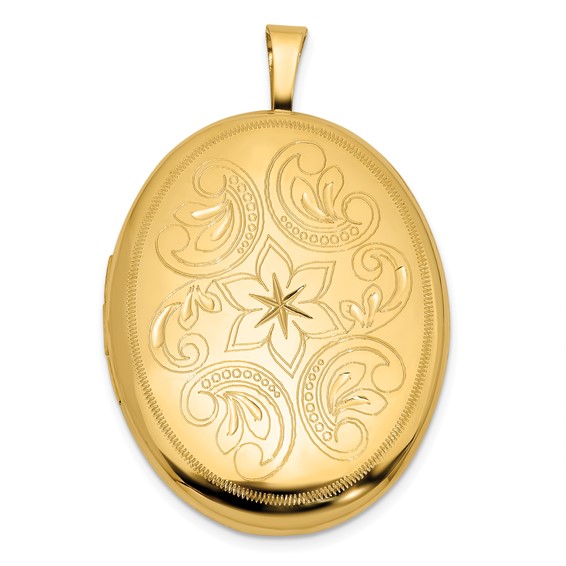 14k Polished Floral Scrolled 20mm Oval Locket