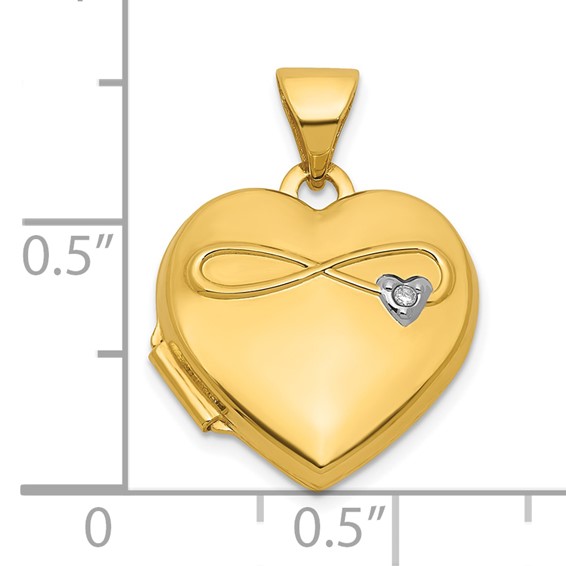 14k Polished Half Point Diamond Infinity Symbol 15mm Heart Locket