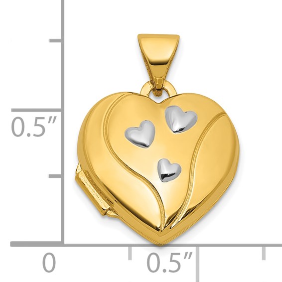14k and White Rhodium MY LOVE MY LIFE MY FOREVER on Reverse 15mm Heart Locket