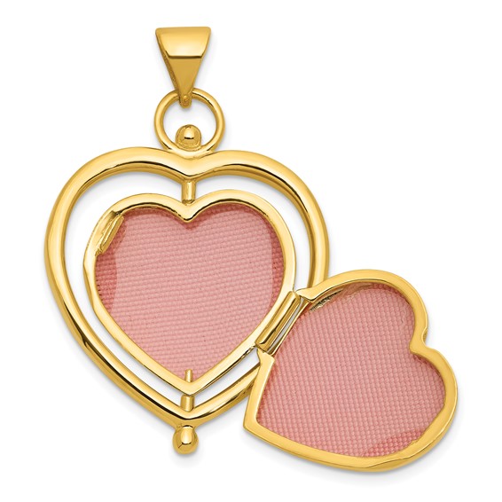 14k and White Rhodium Tree of  Life and Flowers in Spinning Frame Reversible 15mm Heart Locket