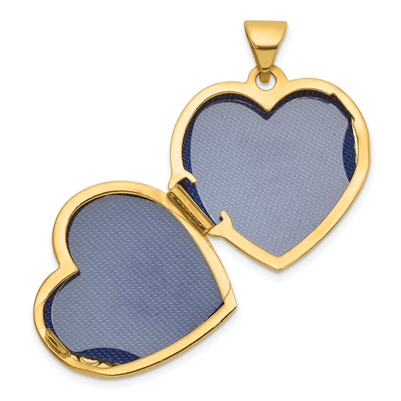 14k Polished Open Cross with Blue Fabric Interior 18mm Scrolled Heart Locket