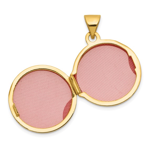 14k Polished Half Point Diamond Leaf Border 16mm Round Locket