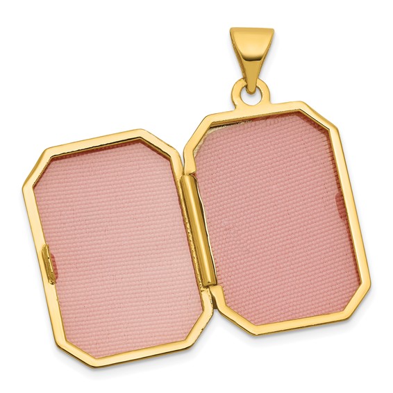 14k Half Point Diamond Polished Floral And Star 20mm Rectangle Locket