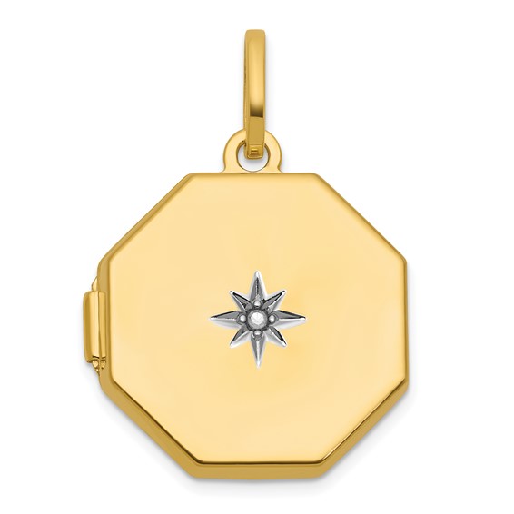 14k Half Point Diamond Polished With Star 18mm Octagon Shaped Locket
