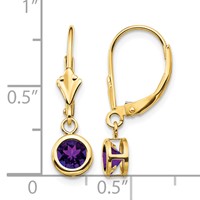14K 5mm Round Amethyst Bezel Leverback Dangle Earrings view 4