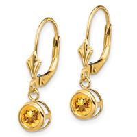 14K 5mm Yellow Gold Round Citrine Bezel Leverback Dangle Earrings view 2