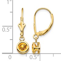 14K 5mm Yellow Gold Round Citrine Bezel Leverback Dangle Earrings view 4