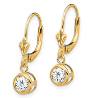 14K 5mm Yellow Gold Round Cubic Zirconia Bezel Leverback Dangle Earrings view 2