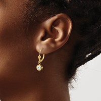 14K 5mm Yellow Gold Round Cubic Zirconia Bezel Leverback Dangle Earrings view 3