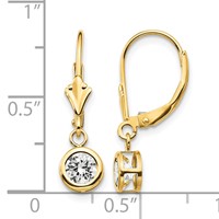 14K 5mm Yellow Gold Round Cubic Zirconia Bezel Leverback Dangle Earrings view 4