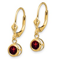 14K 5mm Round Garnet Bezel Leverback Dangle Earrings view 2