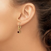 14K 5mm Round Garnet Bezel Leverback Dangle Earrings view 3