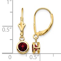 14K 5mm Round Garnet Bezel Leverback Dangle Earrings view 4