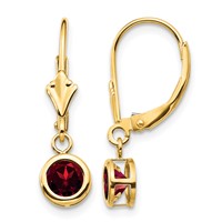 14K 5mm Round Garnet Bezel Leverback Dangle Earrings view 1