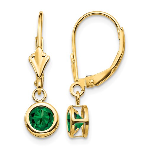 14K 5mm Yellow Gold Round Mount St. Helens Bezel Leverback Dangle Earrings