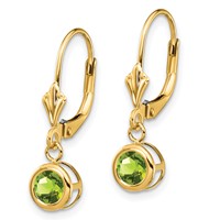 14K 5mm Yellow Gold Round Peridot Bezel Leverback Dangle Earrings view 2