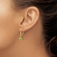 14K 5mm Yellow Gold Round Peridot Bezel Leverback Dangle Earrings view 3