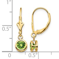14K 5mm Yellow Gold Round Peridot Bezel Leverback Dangle Earrings view 4