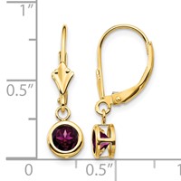 14K 5mm Yellow Gold Round Rhodolite Garnet Bezel Leverback Dangle Earrings view 4