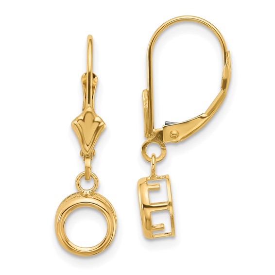 14k 6mm Round Bezel Leverback Earring Mountings