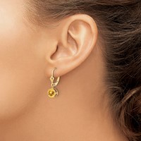 14K 6mm Yellow Gold Round Citrine Bezel Leverback Dangle Earrings view 3