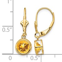 14K 6mm Yellow Gold Round Citrine Bezel Leverback Dangle Earrings view 4