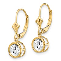 14K 6mm Yellow Gold Round Cubic Zirconia Bezel Leverback Dangle Earrings view 2