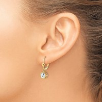 14K 6mm Yellow Gold Round Cubic Zirconia Bezel Leverback Dangle Earrings view 3