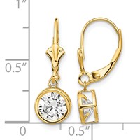 14K 6mm Yellow Gold Round Cubic Zirconia Bezel Leverback Dangle Earrings view 4