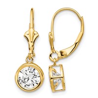 14K 6mm Yellow Gold Round Cubic Zirconia Bezel Leverback Dangle Earrings view 1