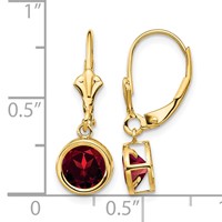 14K 6mm Yellow Gold Round Garnet Bezel Leverback Dangle Earrings view 4