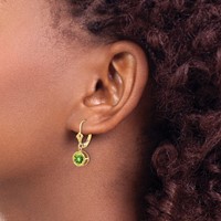 14K 6mm Yellow Gold Round Peridot Bezel Leverback Dangle Earrings view 3